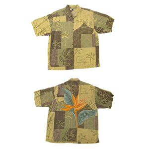 TOMMY BAHAMA 100% Silk Bird of Paradise Shirt L Button Down Short-Sleeve Green